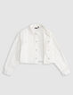 Veste en jean blanc frangé cropped fille-6