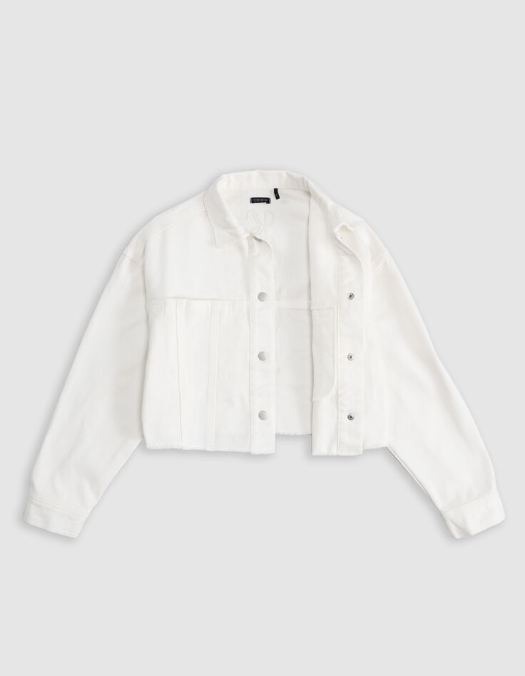 Veste en jean blanc frangé cropped fille-6