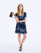 Vestido recto cuello de pico de gasa estampado floral-7