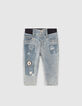 Baby boys’ blue jeans with print and badge-1