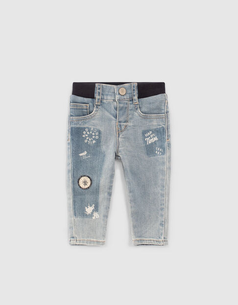 Blaue Jeans mit Print und Patch für Babyjungen - IKKS