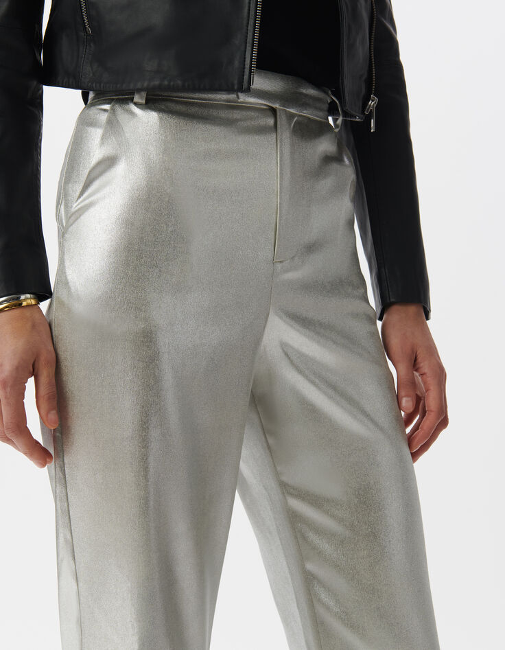 Pantalones de traje acampanados con revestimiento plata para Mujer-4
