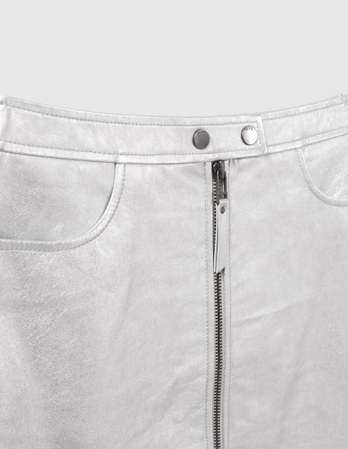Damen-Minirock aus silberfarbenem Leder mit Reißverschluss - IKKS