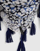 Carré fin motif léopard noir et bleu sur fond blanc femme-3
