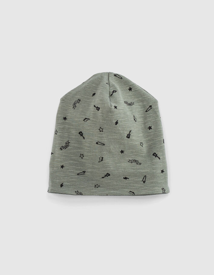 Baby’s khaki+rock print organic cotton reversible beanie - IKKS