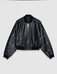Bomber court noir cuir d&eacute;cor maxi oeillets Femme-6