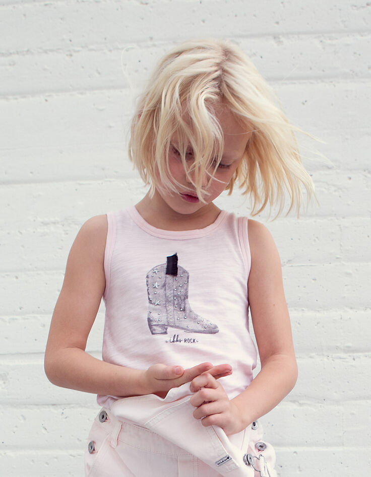 Girls’ light pink vest top with studded cowboy boot-1