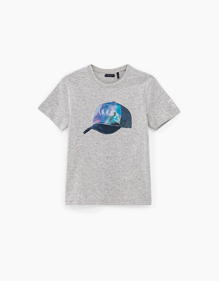 Boys' medium grey marl lenticular cap T-shirt -2