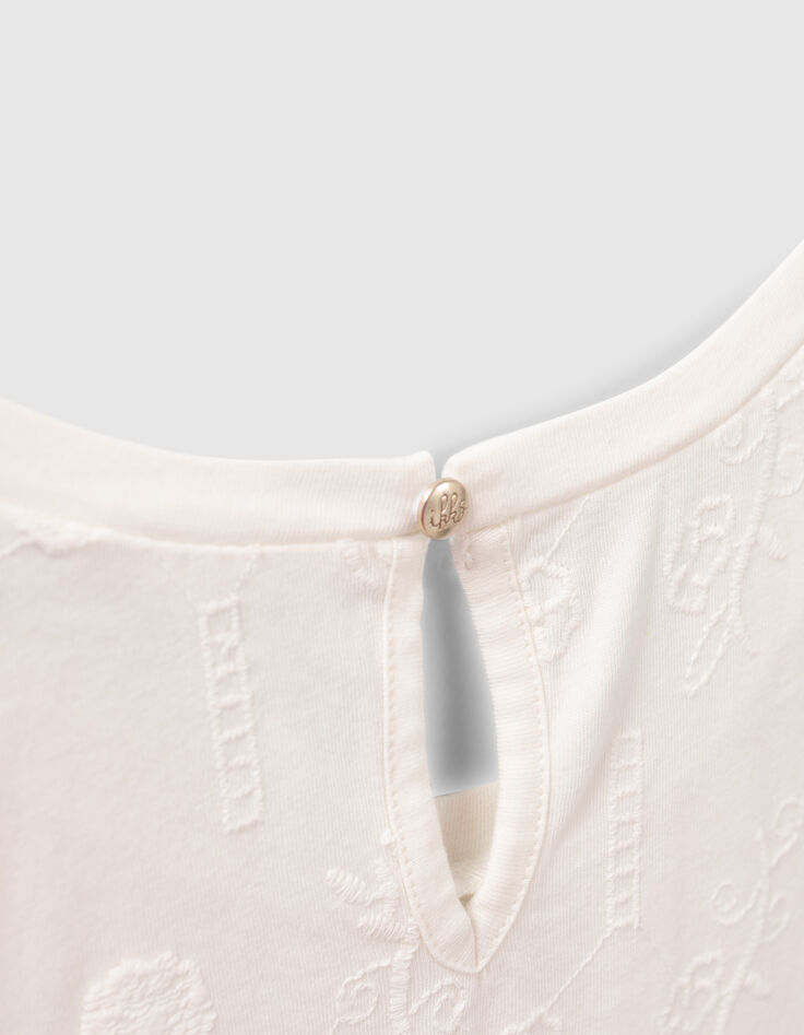 Weißes Mädchen-T-Shirt mit Stick- und Messagemotiven-5