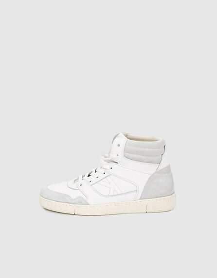 Women’s white suede leather mix high-top trainers