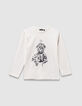 T-shirt blanc coton bio visuel chien garçon-3