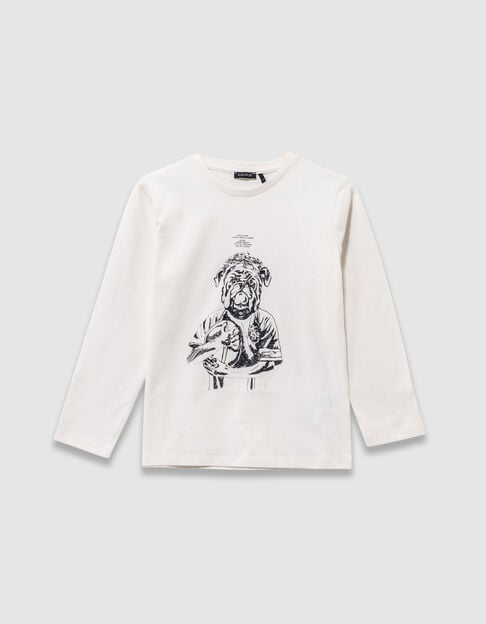 T-shirt blanc coton bio visuel chien gar&ccedil;on - IKKS