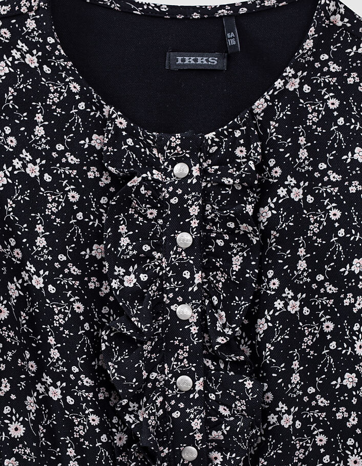 Vestido negro estampado flores y volantes niña