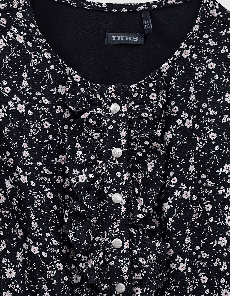 Girls’ black flower print ruffled dress-3