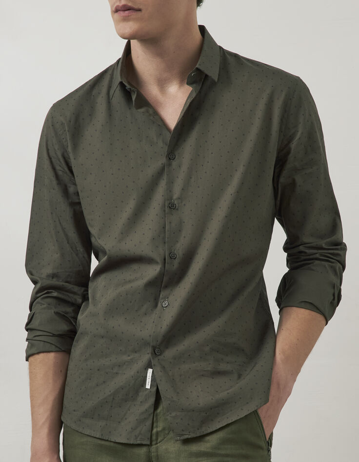 Khaki SLIM-Herrenhemd mit dezentem Print-2
