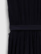 Marineblaues Mädchenplisseekleid mit Gürtel-6