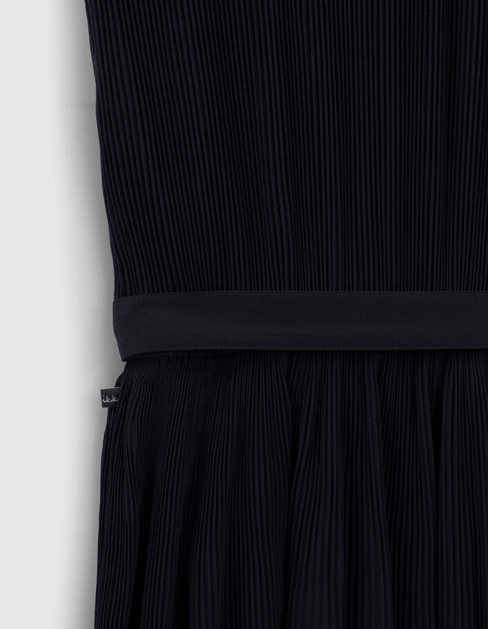 Girls’ navy pleated dress with belt - IKKS
