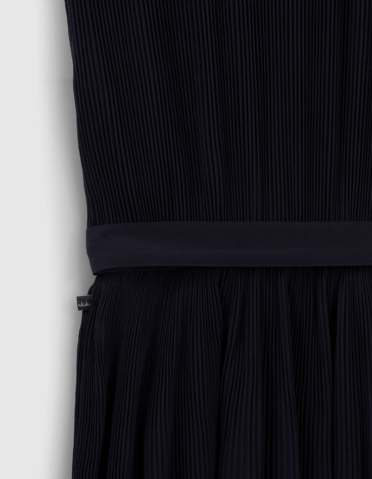 Marineblaues Mädchenplisseekleid mit Gürtel-6