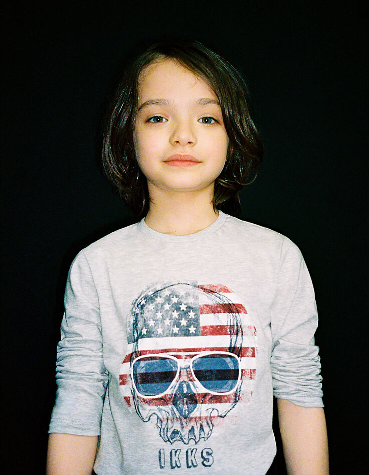 Boys’ mid-grey marl skull T-shirt-4
