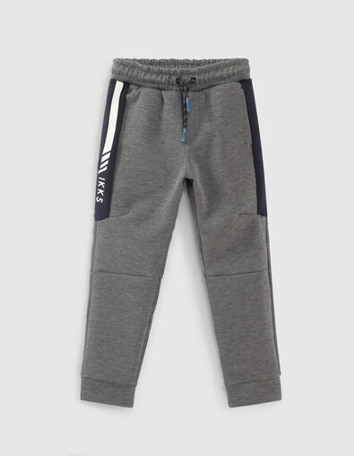 Boys’ medium grey sports joggers with side bands  - IKKS