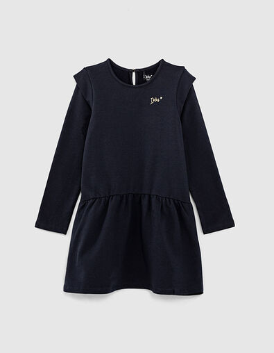 Girls’ dark navy dress with sweatshirt fabric embroidery - IKKS