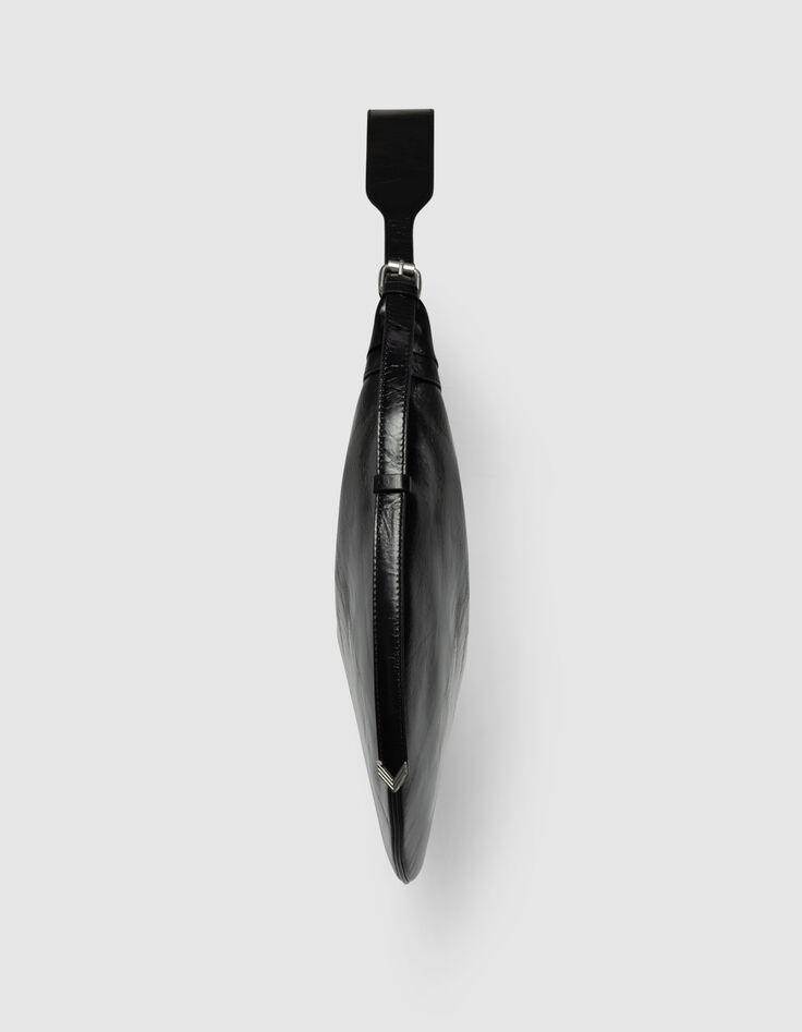 Sac demi-lune noir cuir glacé Allane Femme-2