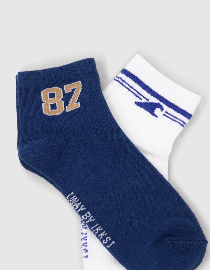 Boys&rsquo; blue and white short socks-6