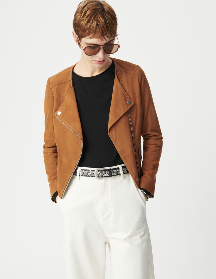 Blouson en cuir cognac femme-2