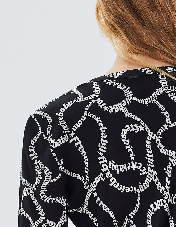 Women’s black dress with ecru lettering print-3