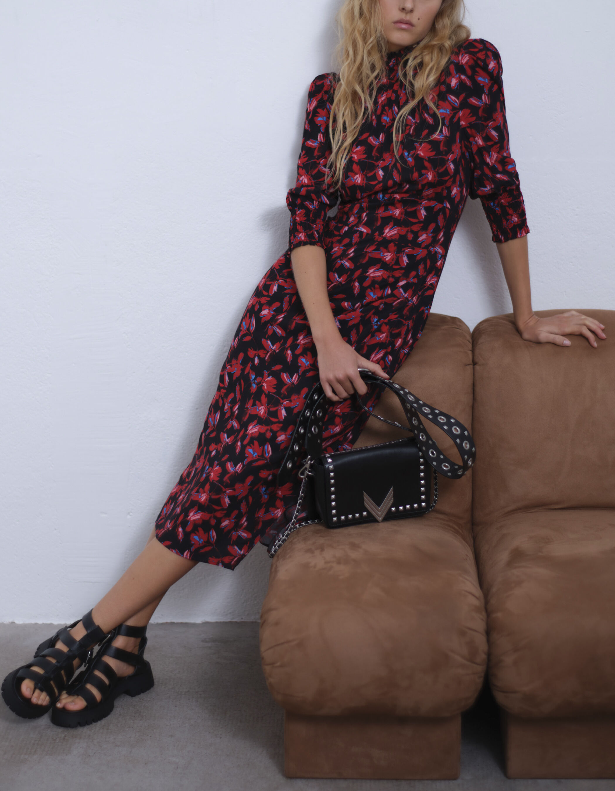 Robe rouge imprimé floral clearance