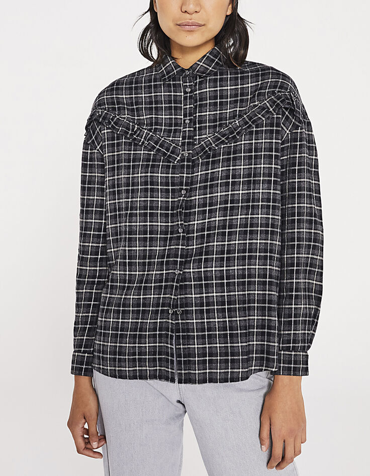 Camisa de cuadros algod&oacute;n volante mujer-2