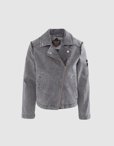 Girls' grey denim biker-style jacket - IKKS