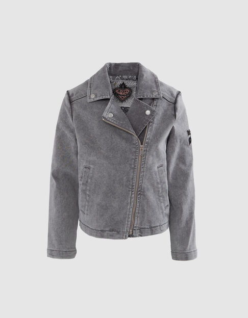 Girls' grey denim biker-style jacket - IKKS