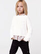 Pull blanc coton bio tricot fantaisie relief fille-1