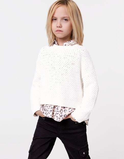Witte trui biokatoen fantasietricot reliëf meisjes - IKKS