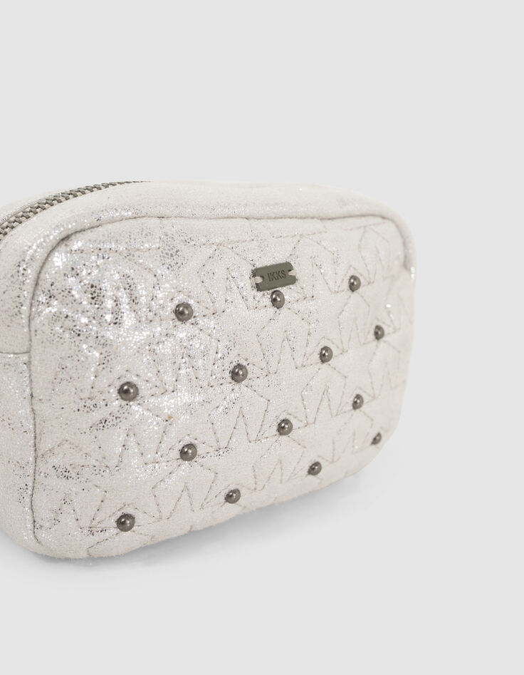 Silberfarbene M&auml;dchenhandtasche mit Sternen und Nieten-6