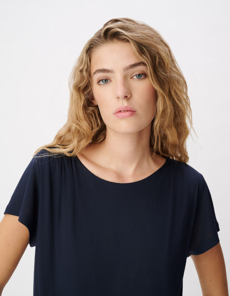 Tee-shirt marine fronces &eacute;paule et c&ocirc;t&eacute; Femme-5