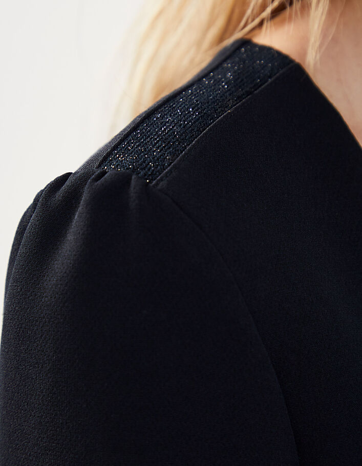 Vestido recto negro de crepé con escudo y cuentas mujer-5