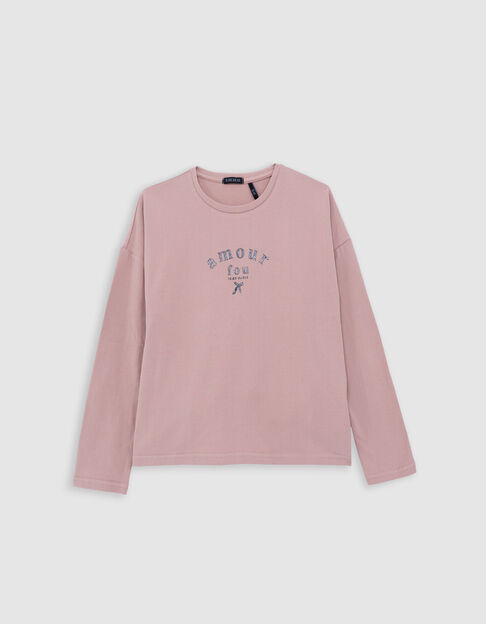 T-shirt rose bi-matière tulle plumetis dos fille - IKKS