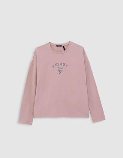 T-shirt rose bi-matière tulle plumetis dos fille - IKKS