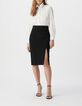 Women&rsquo;s black Milano knit split pencil skirt-1