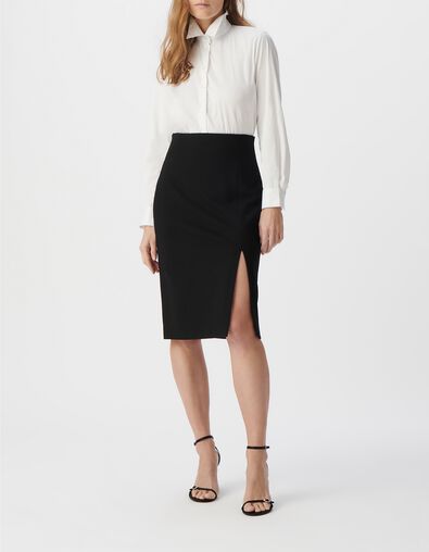 Women&rsquo;s black Milano knit split pencil skirt - IKKS