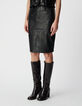 Jupe droite noire cuir longueur genoux Femme-2