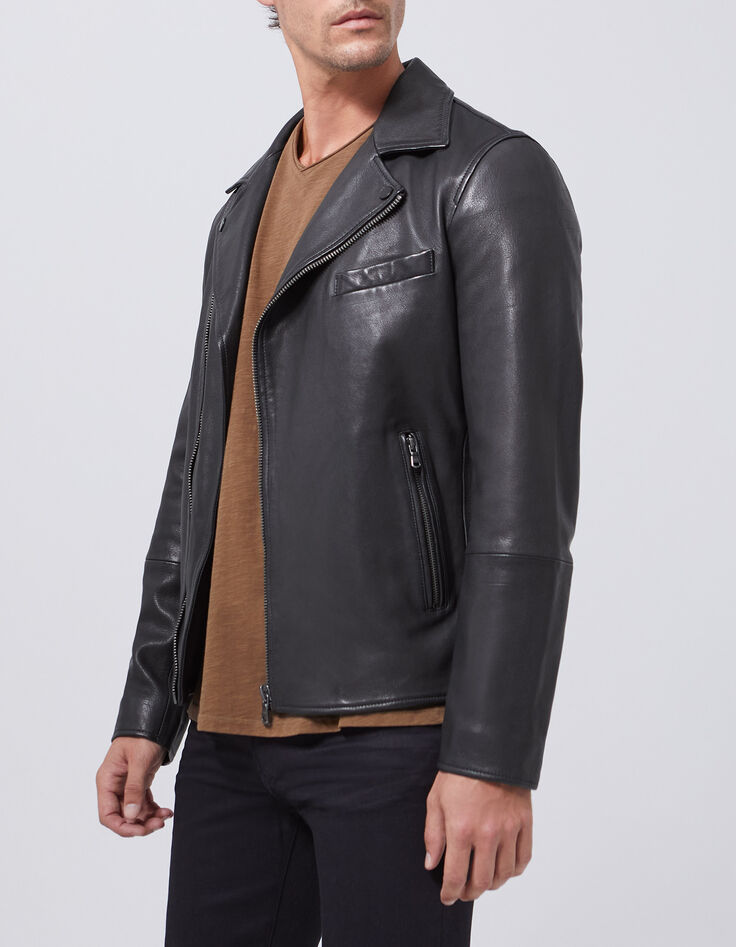 Zwart leren jack bikerstijl Heren-2