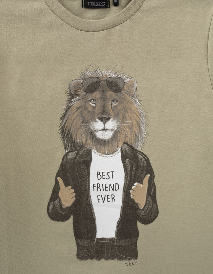 Kaki T-shirt opdruk leeuw met jack jongens - IKKS