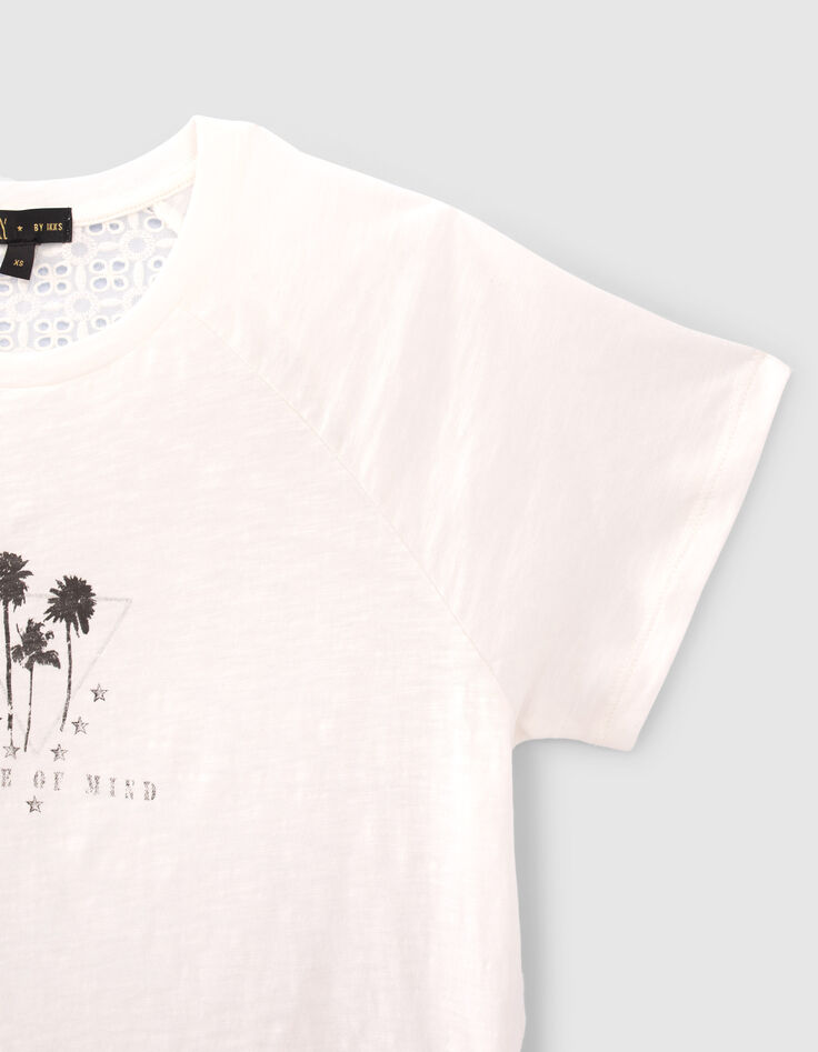 T-shirt blanc bi-mati&egrave;re dos dentelle fille-5