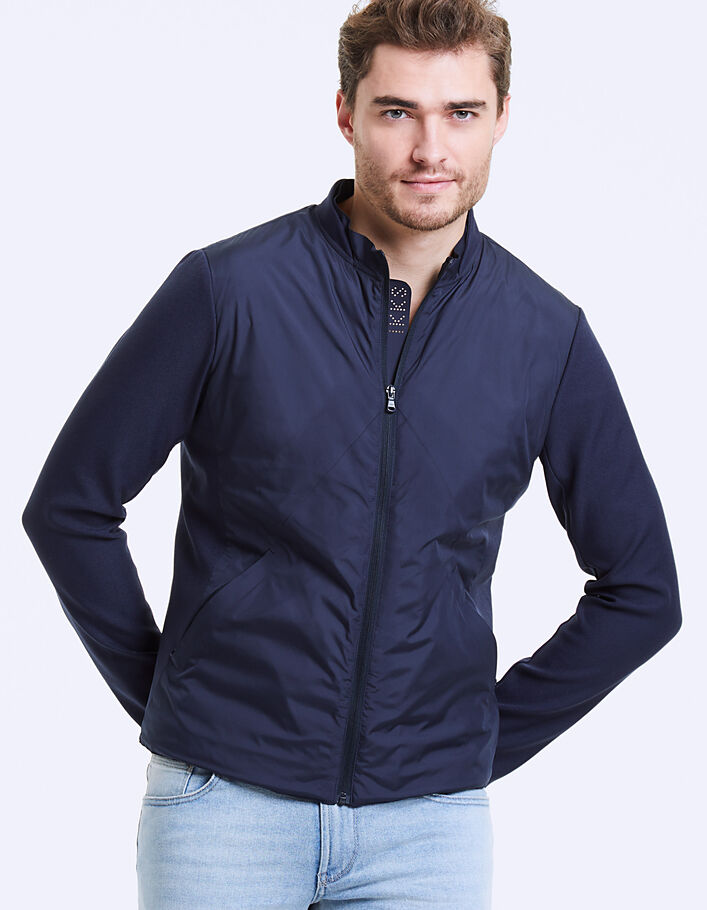 Men's navy mixed-fabric padded jacket - IKKS