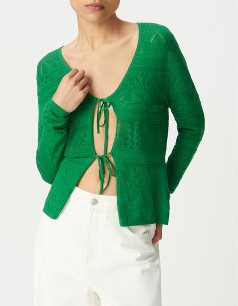 Groen vest in ajourtricot, te knopen - IKKS