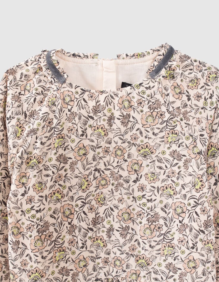 Robe beige imprimé fleurs fille-2