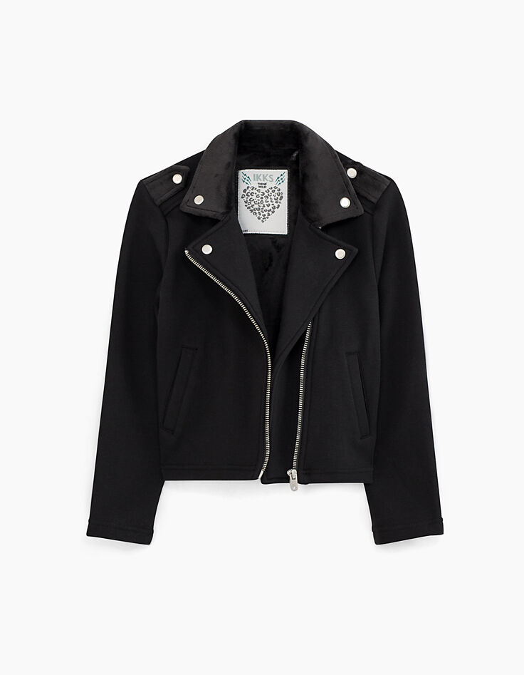 Schwarze Mädchen-Bikerstrickjacke Think Wild-6